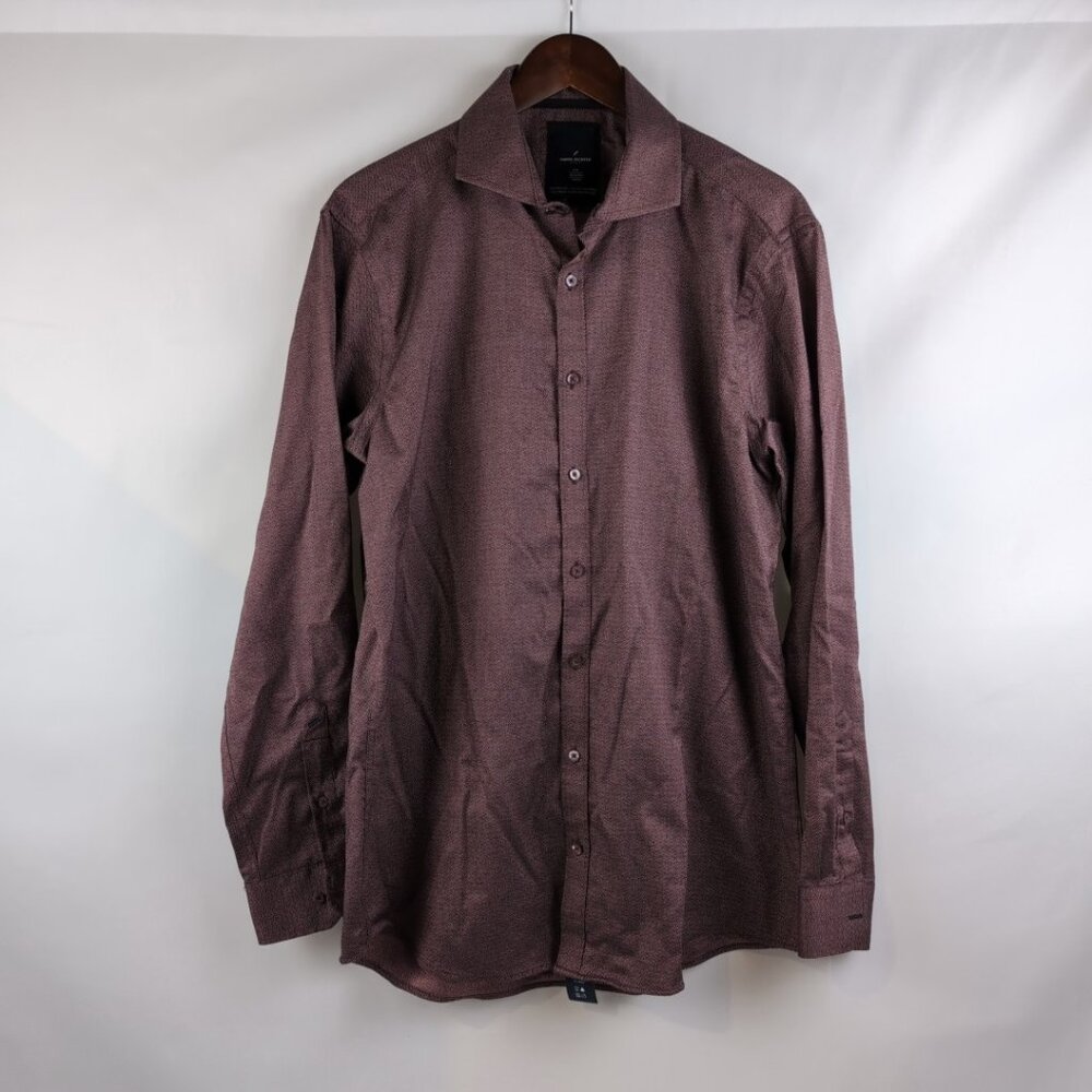 Daniel Hechter Men's Plum/Burgundy Button Up Shirt Long Sleeve Diamond, Large